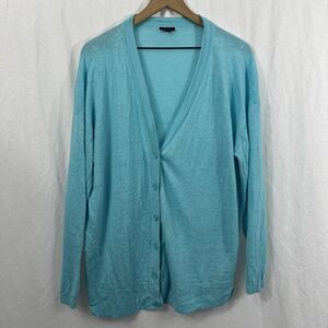 Talbots Blue 100% Linen Coastal Classic Lightweight Button Front Cardigan XL
